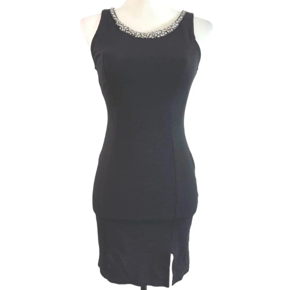 Monteau Embellished Neckline Cocktail Sheath Black Womens Dress S - Picture 1 of 6